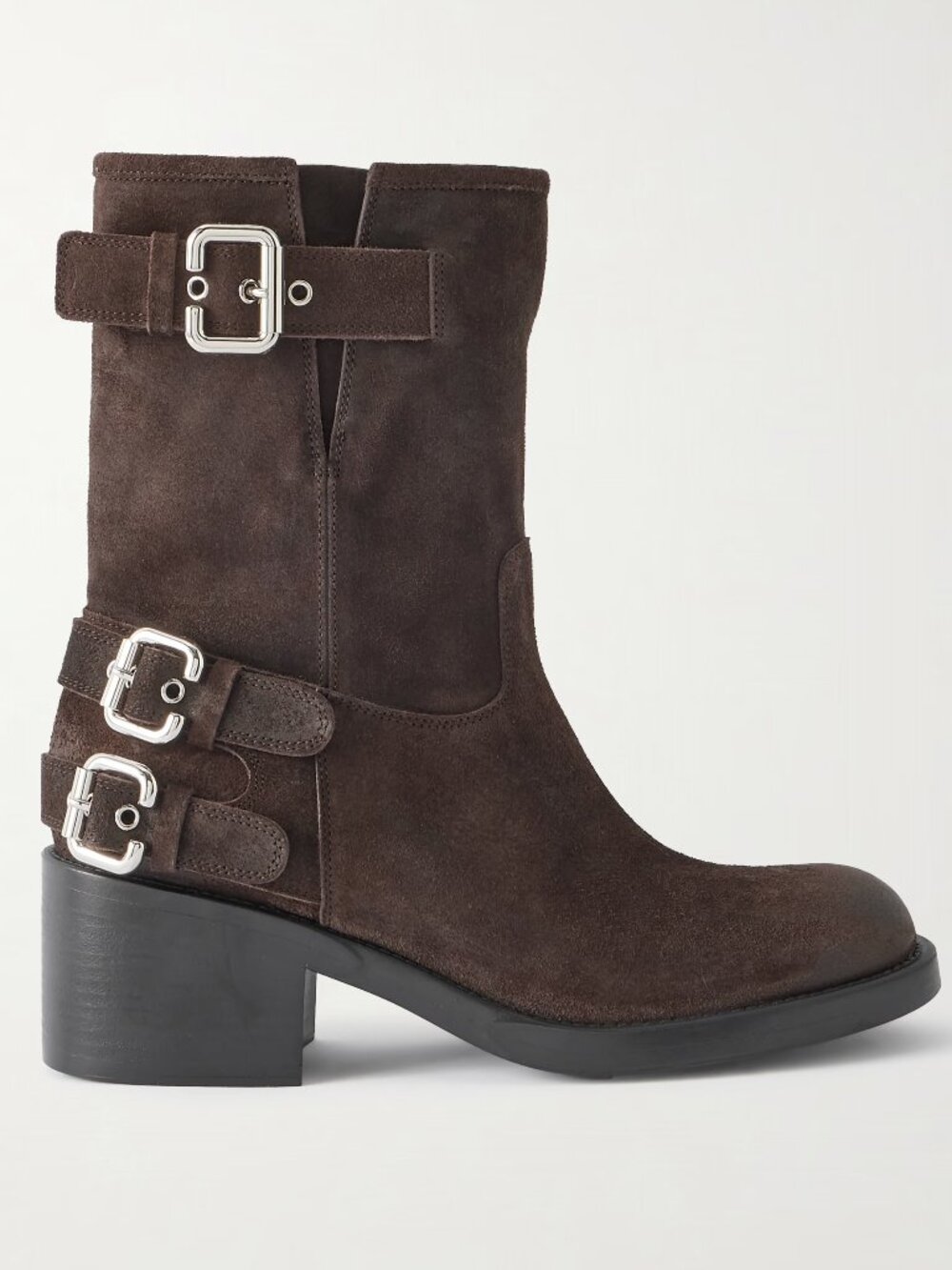 Chloe Dakota Buckled Suede Biker Moto Midcalf Boots Brown